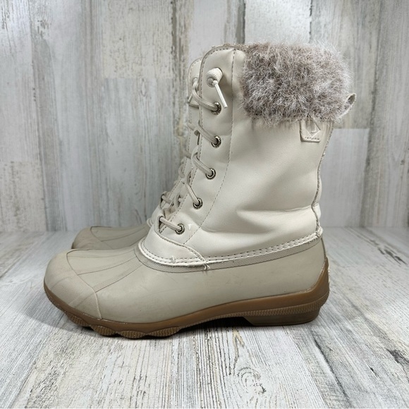 Sperry Syren Tall Fur White Lace Up Winter Ankle Boots #1333 - Picture 1 of 12
